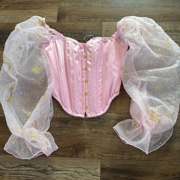 Sugar Thrillz Other - Sugar Thrillz Light Pink Satin Corset with puff sleeves XS